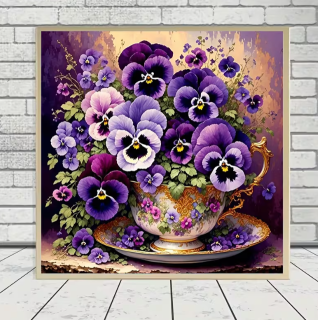 Preview: Diamond Painting Eine Tasse voller Stiefmütterchen